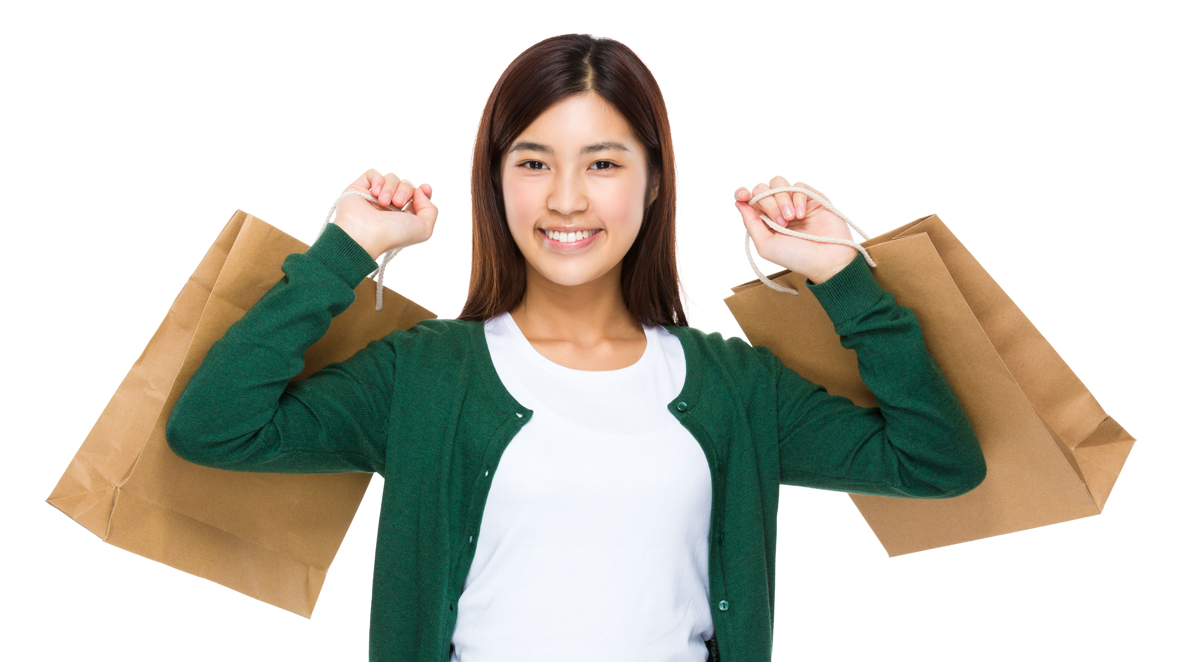 Asian Woman hold with shopping bag in brown color