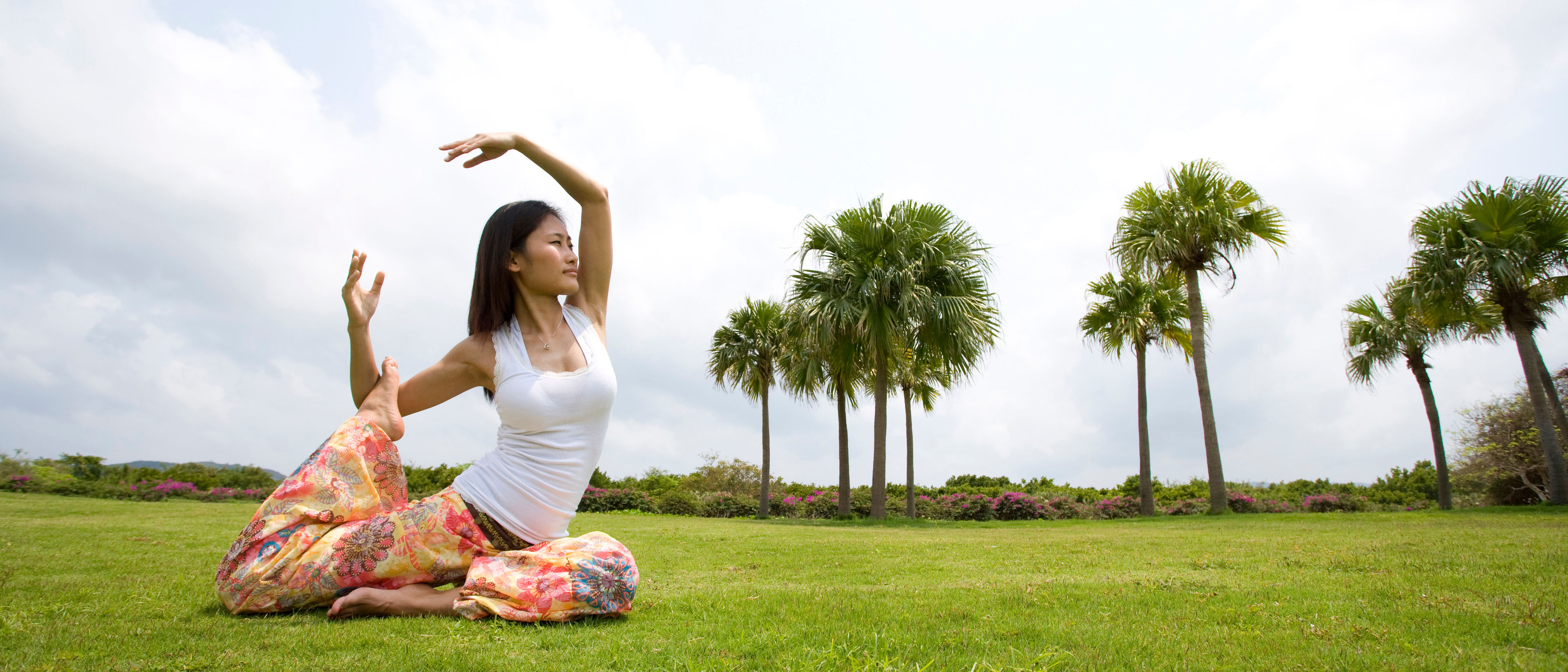 A woman is practicing yoga.