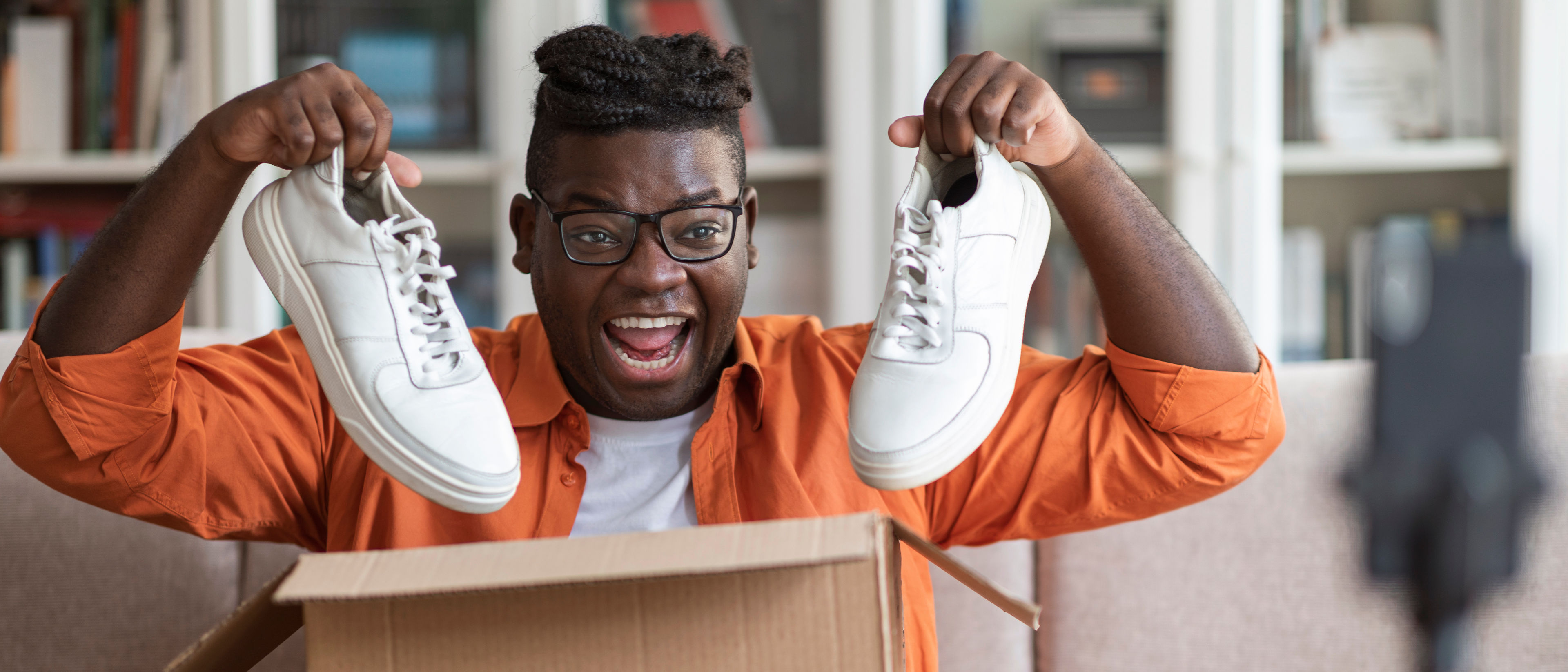 Happy guy with new shoes