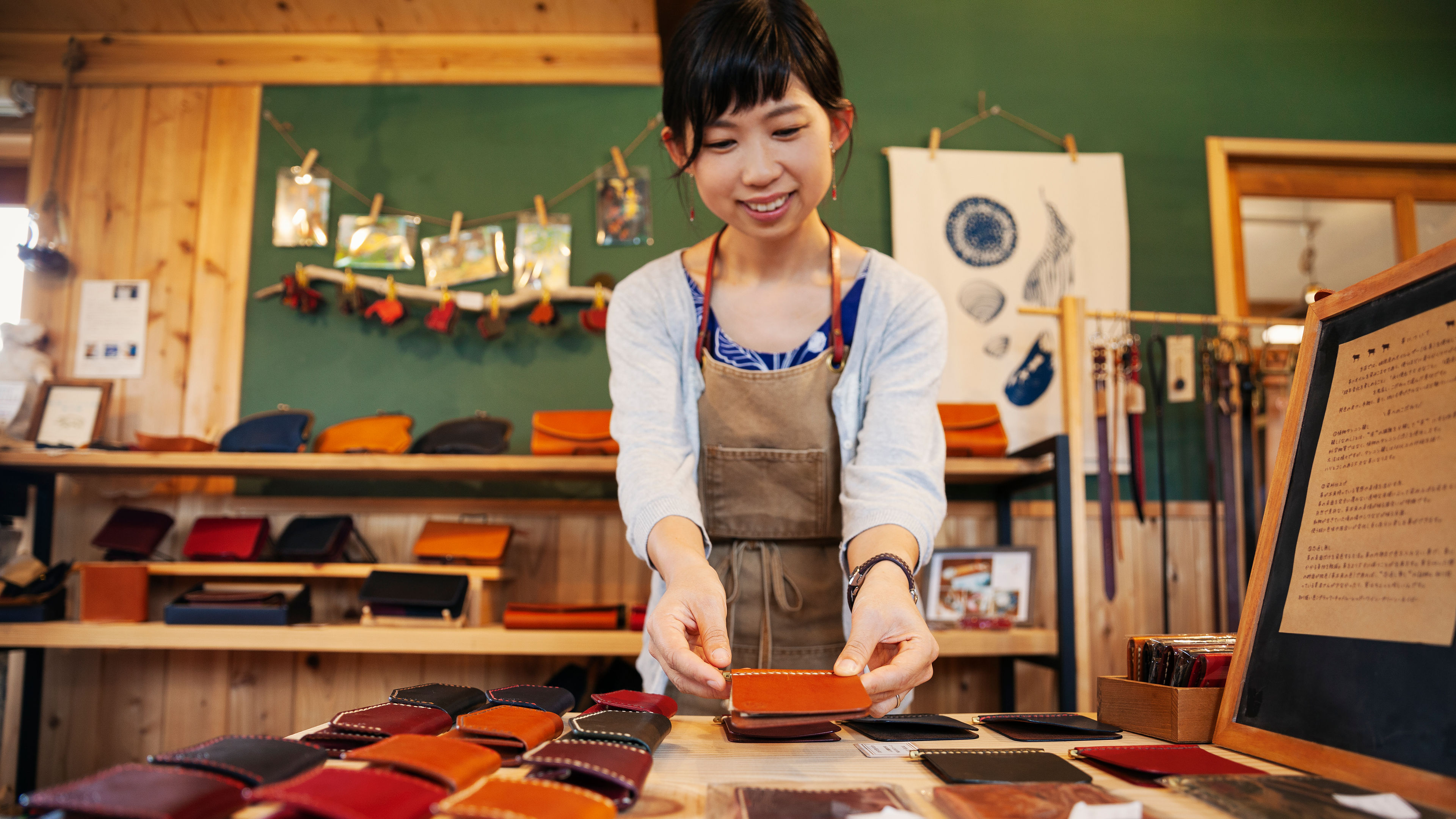 A woman with many wallets 