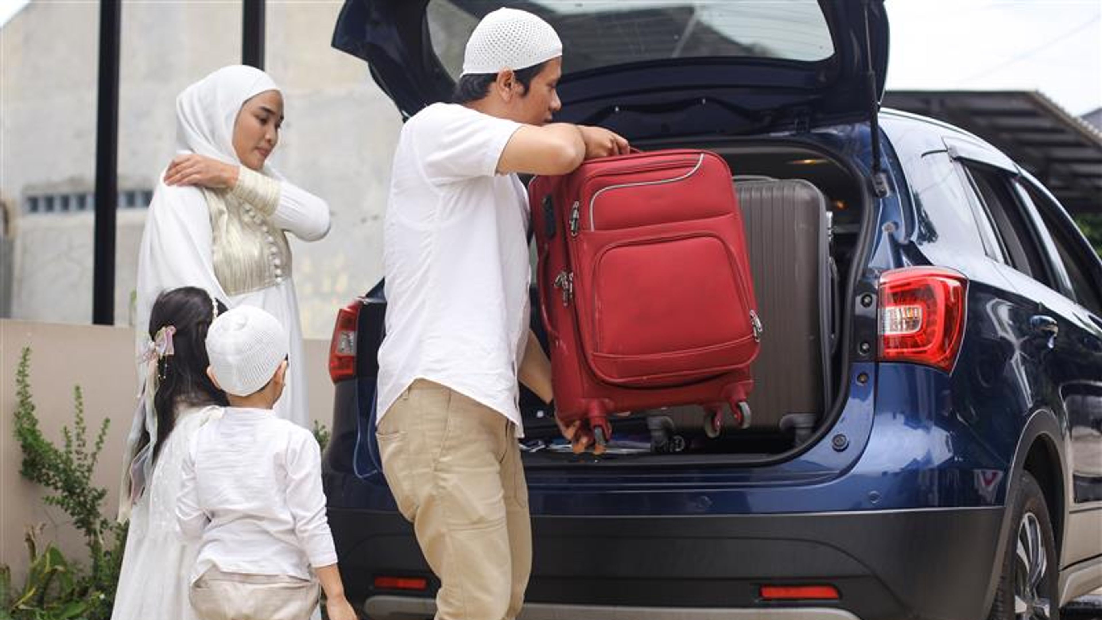 A happy family getting ready for a holiday 