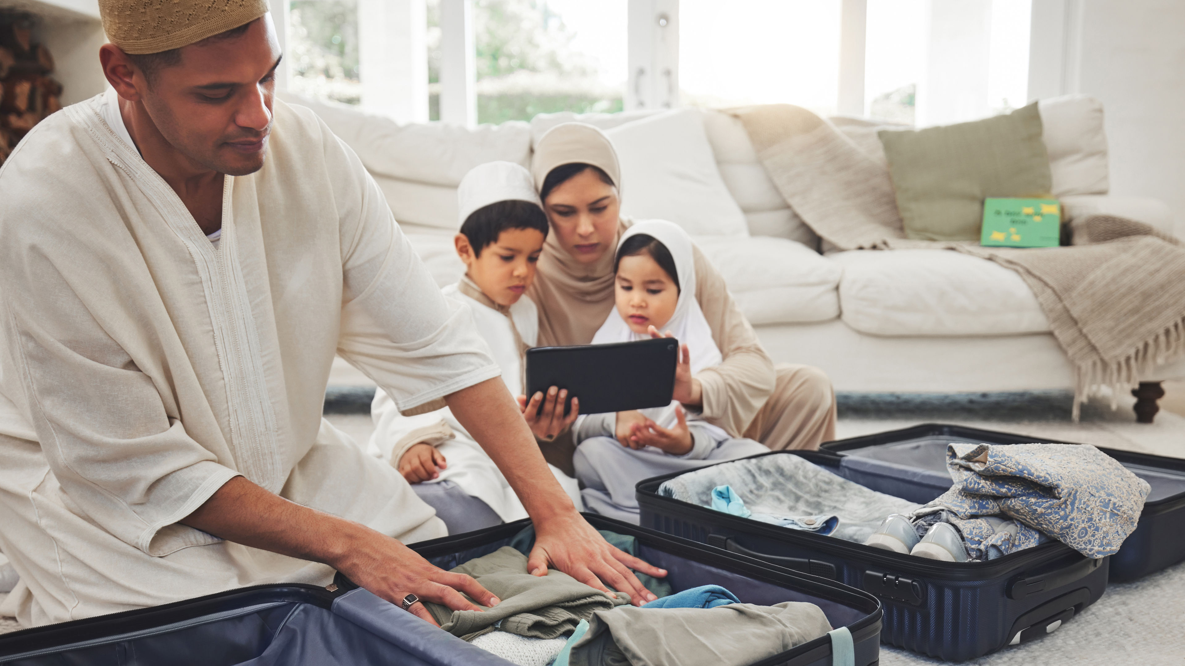 Family packing for a trip 