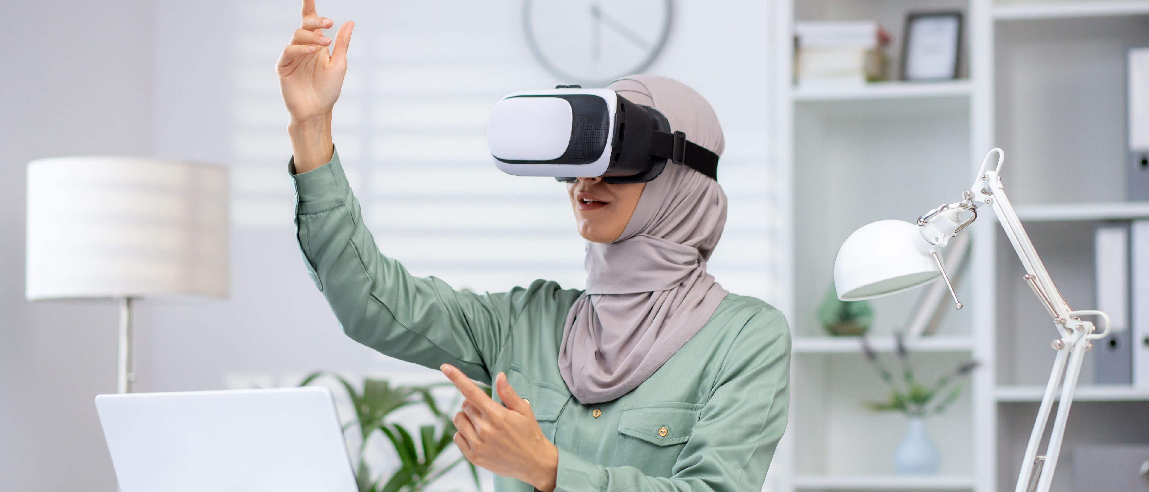 Young woman wearing a virtual mask