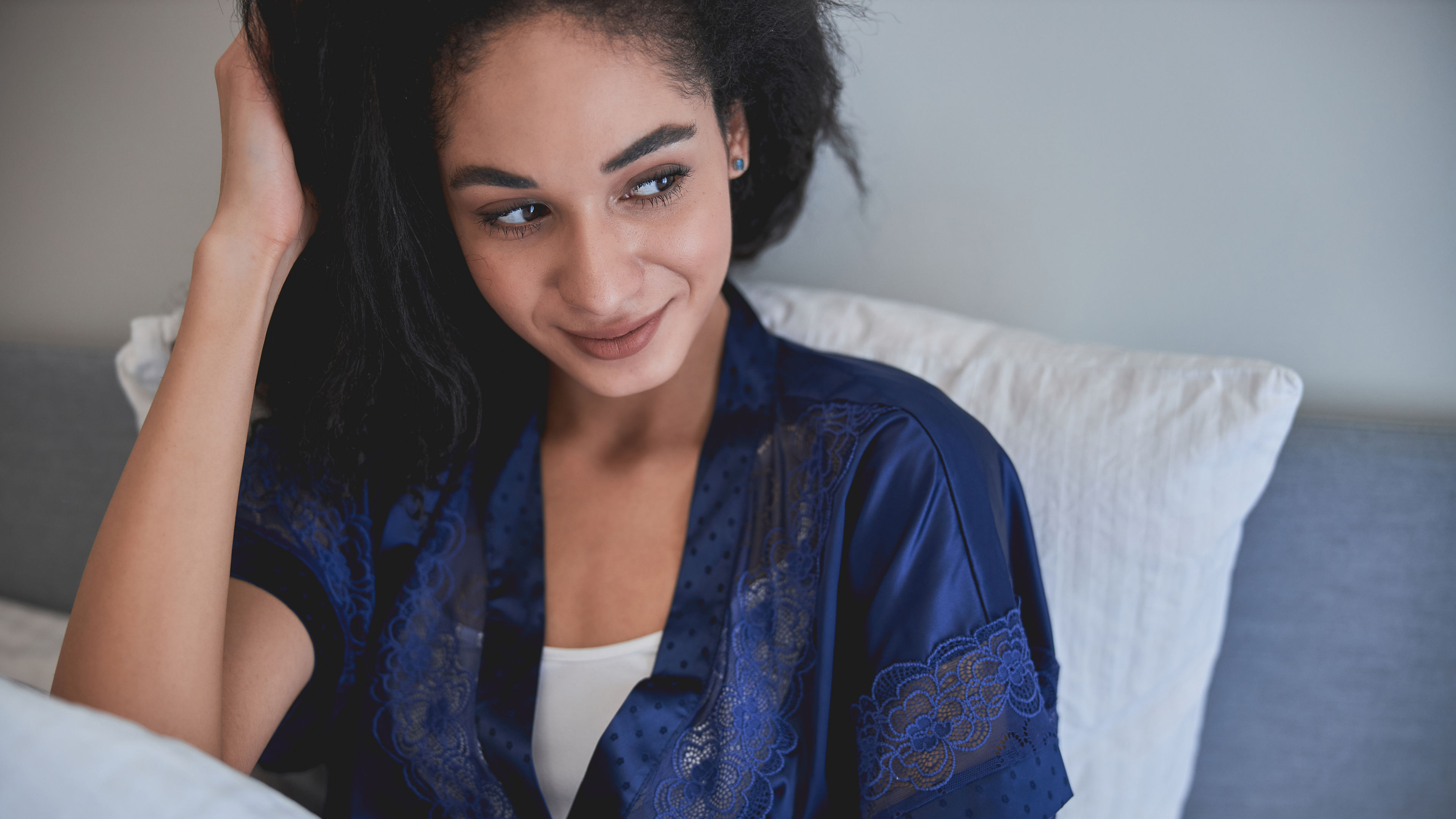 A woman in nightwear.