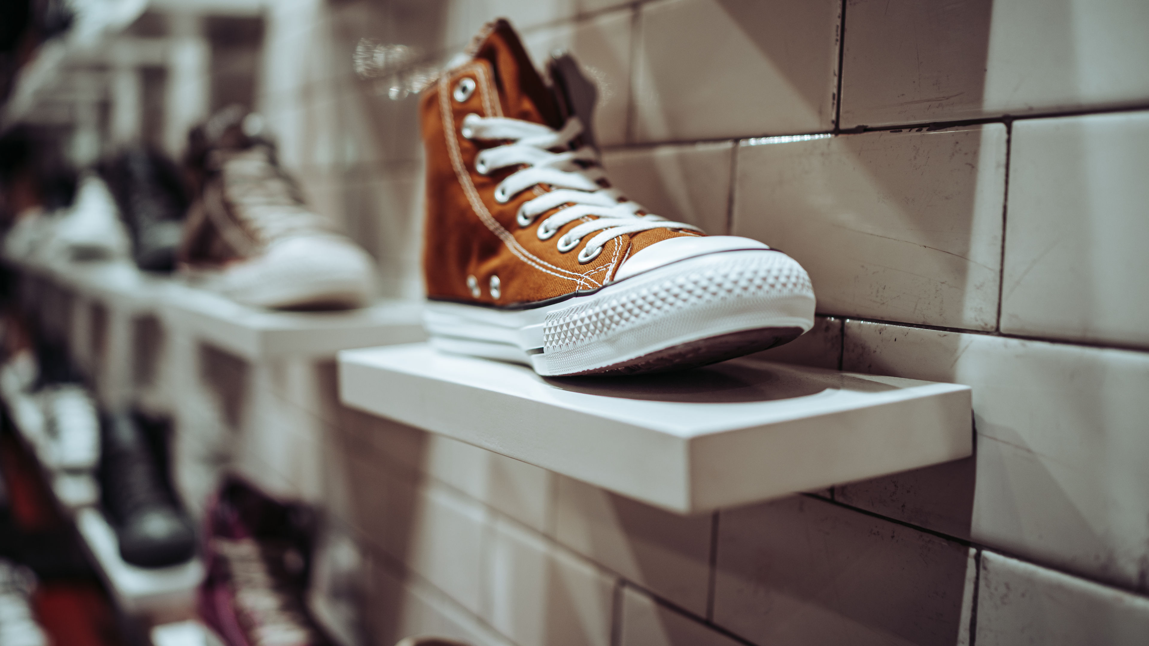 Image of brown shoes on display 