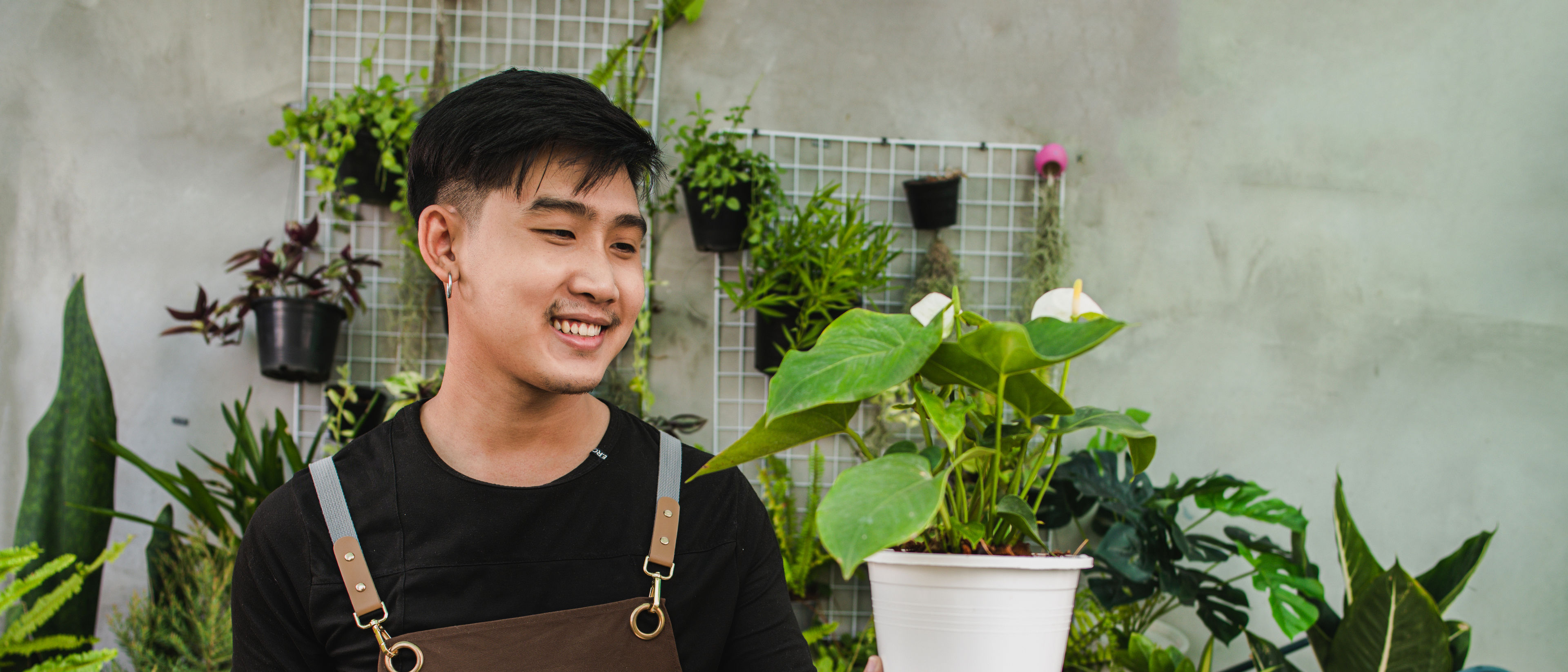 Man holding house plant