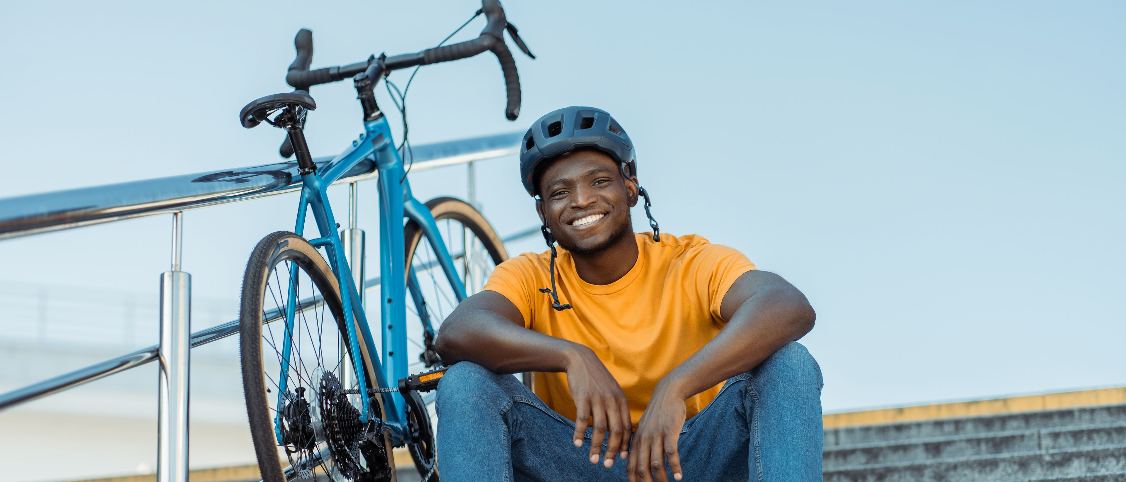 Happy man with his bicycle