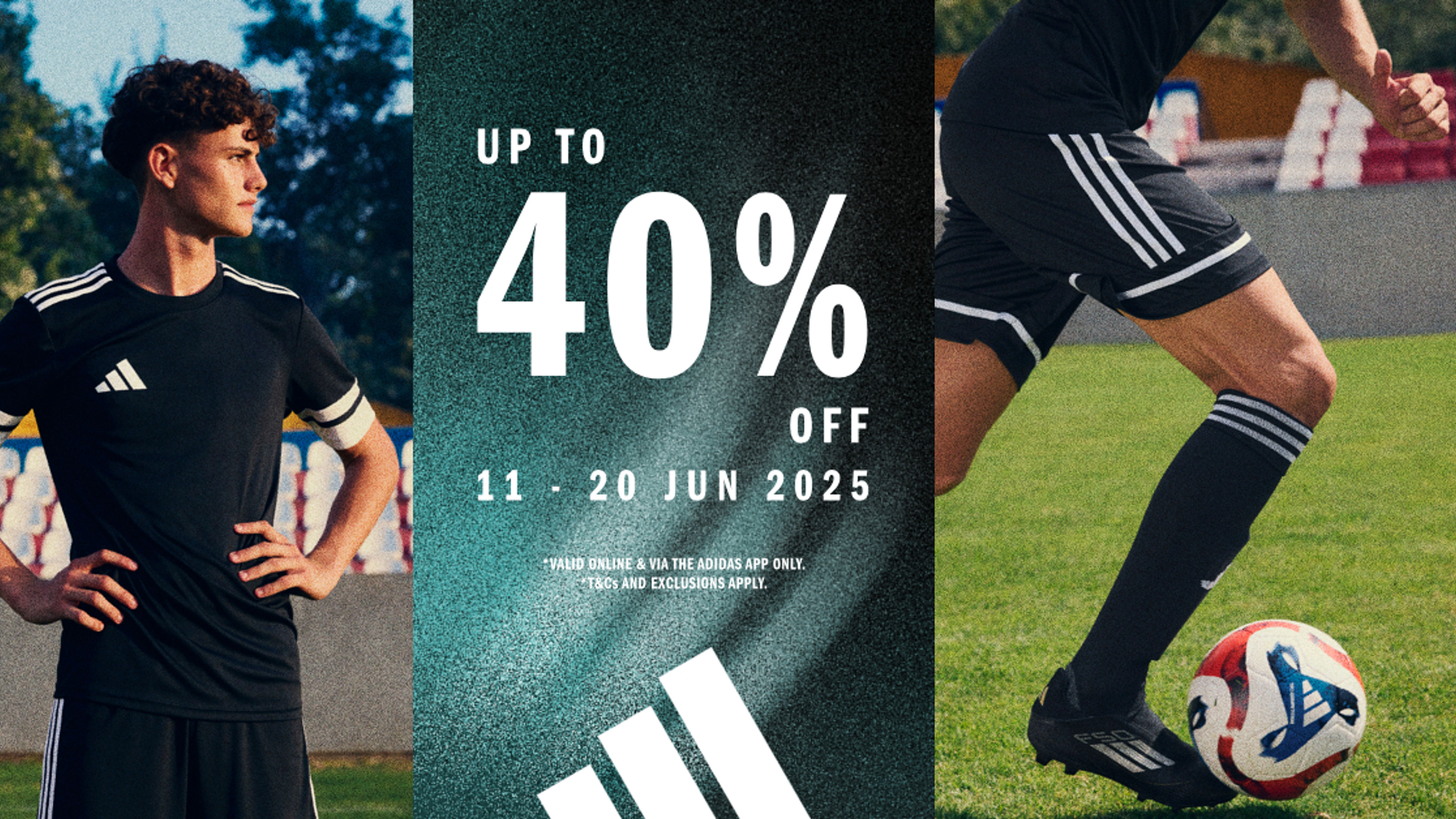 Adidas discount banner with football player.