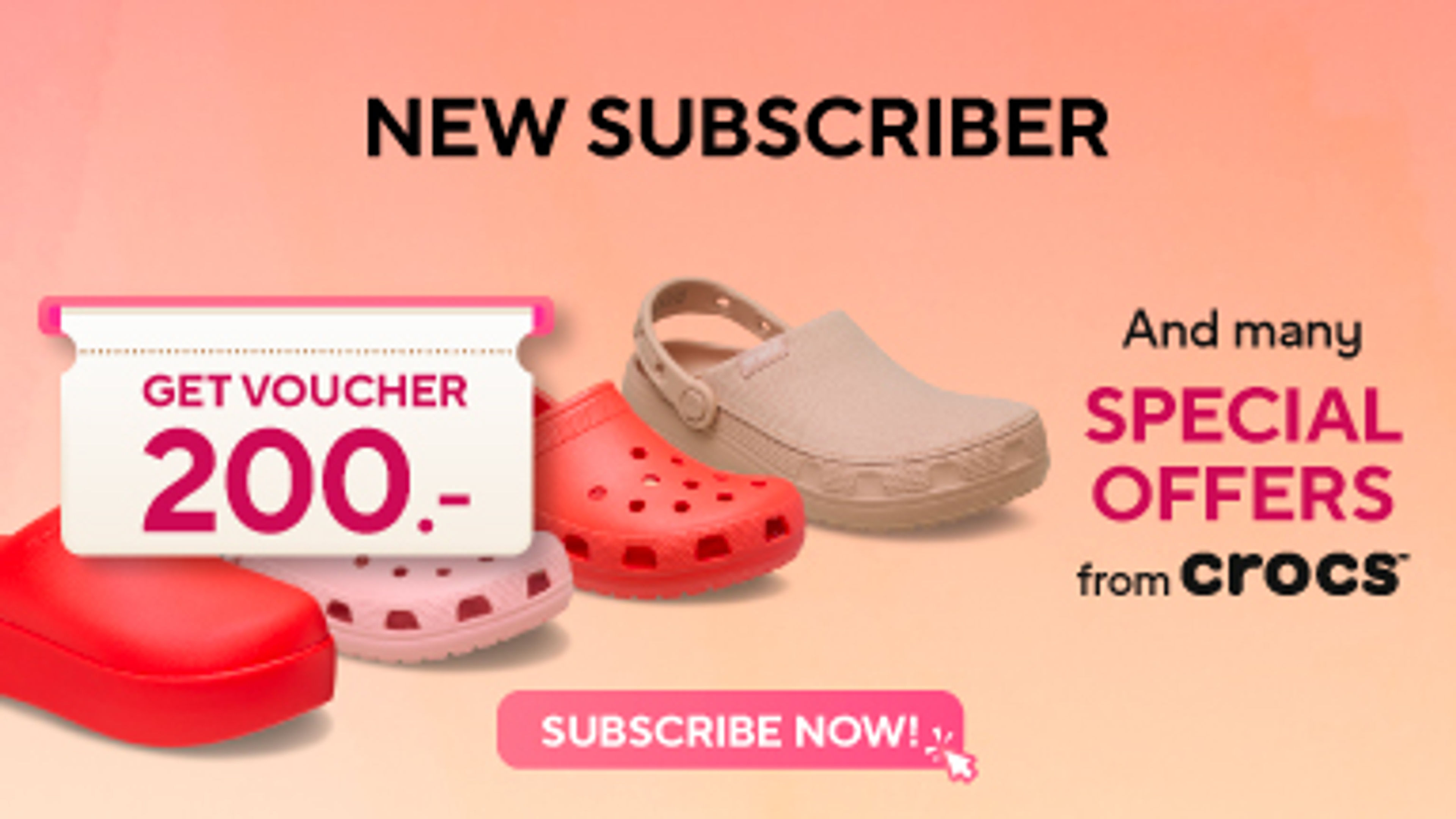 Crocs new subscriber offer banner contains voucher footwears and more