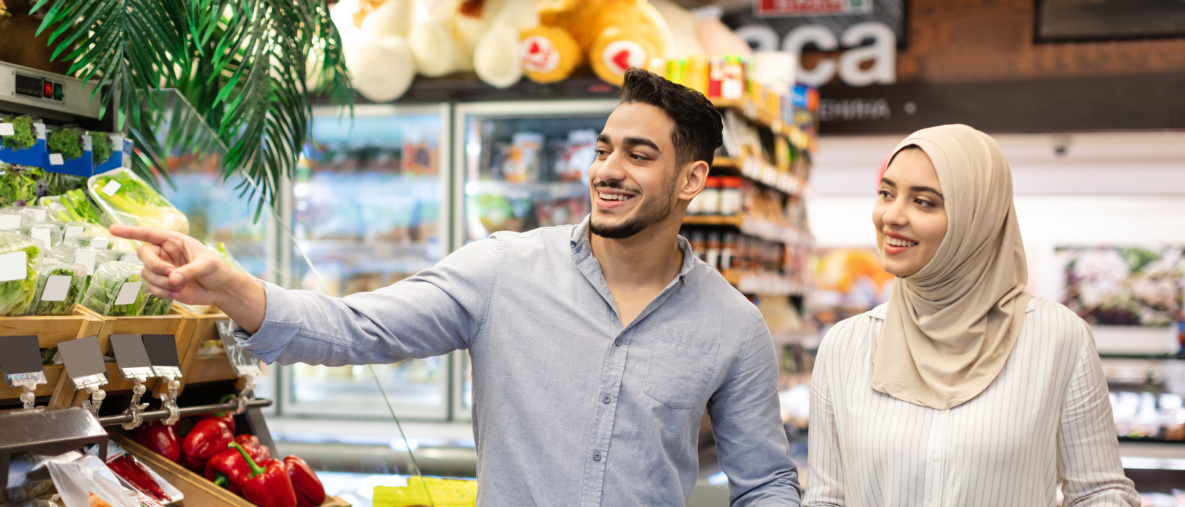 Couple shopping groceries