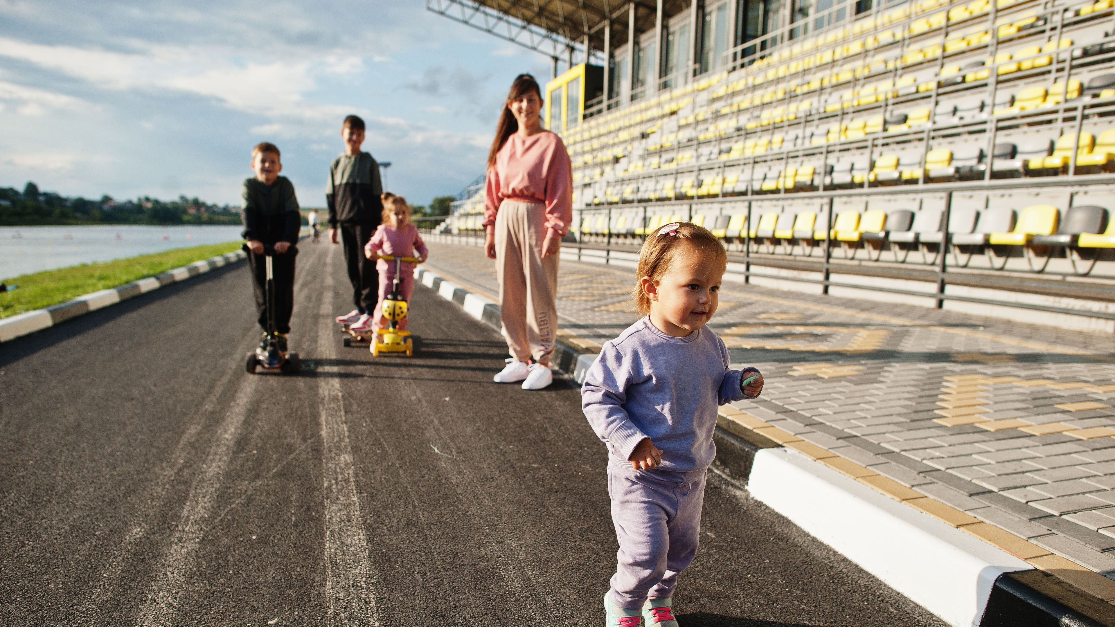 A family in a stadium 