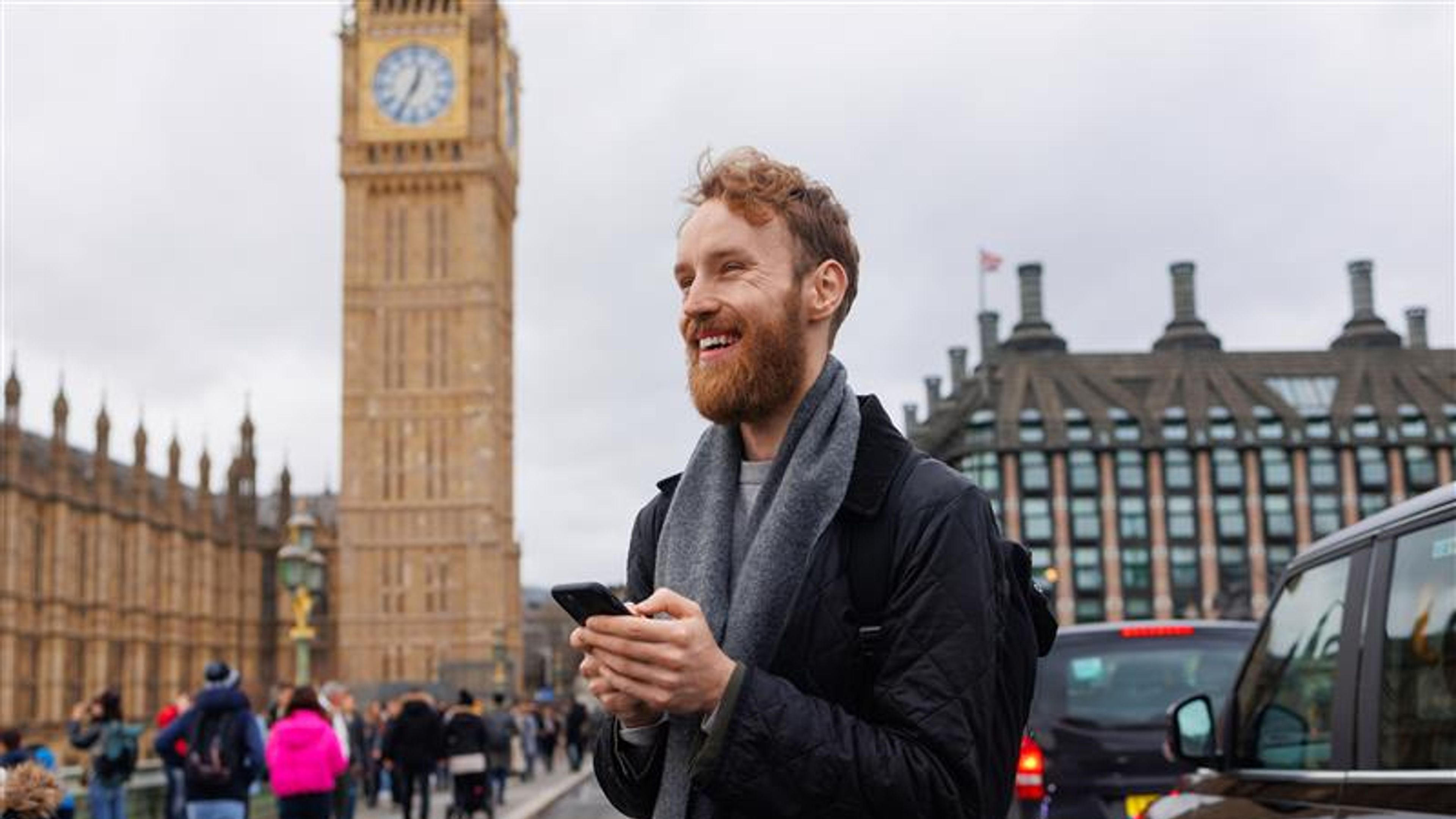 A happy, young man in London 