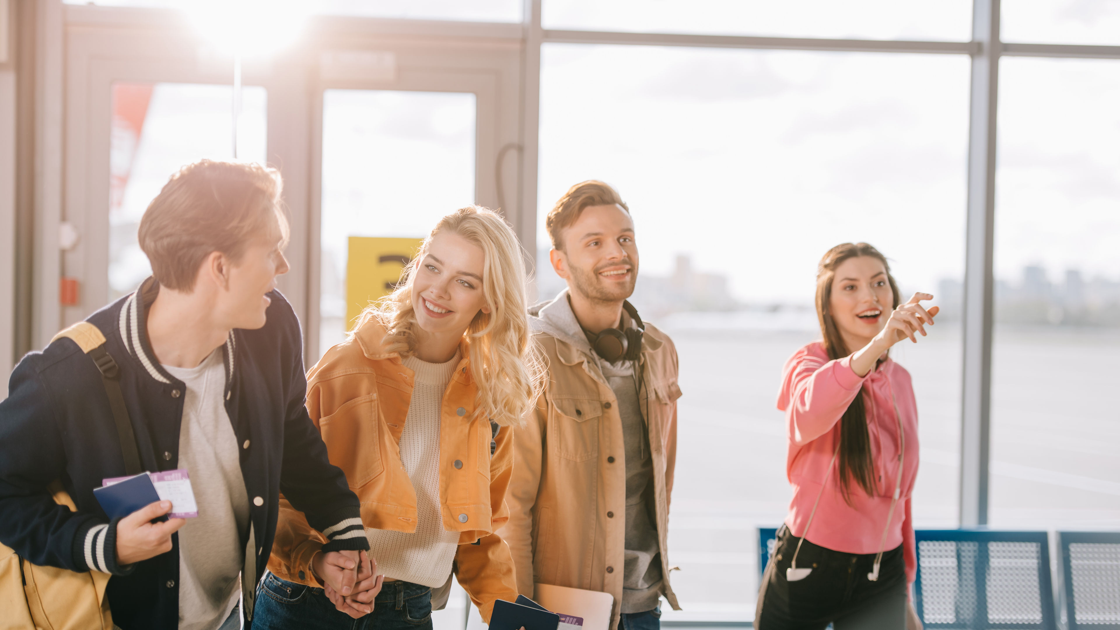 Some friends in an airport 